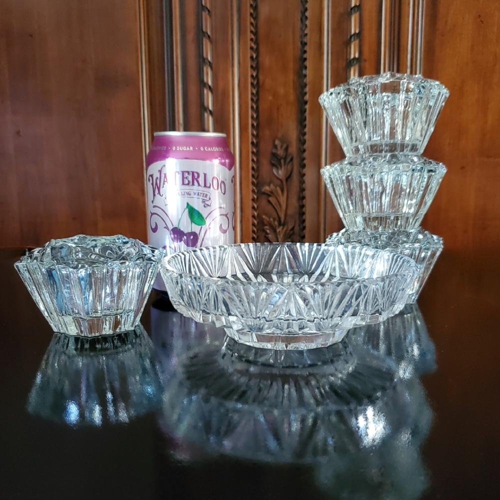 5pc "Prism" Crystal (4) Votive Holders & (1) 6" Crystal Bowl/Pillar🕯 Holder - Picture 5 of 16